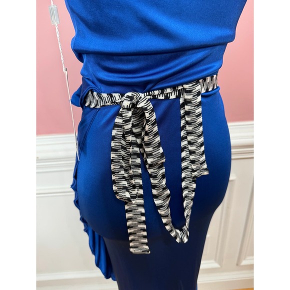 Missoni Viscose Wrap Dress in Royal Blue US Size 8 Cowl Neck Ruffle Asymmetric - Picture 8 of 10